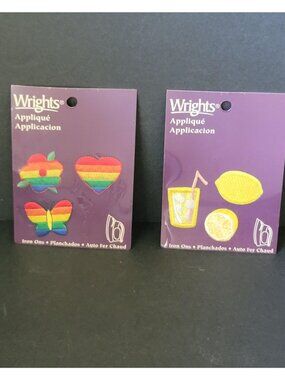 Vintage Wright's Applique Patches Set of 6 Rainbow Flower Heart Butterfly Lemona